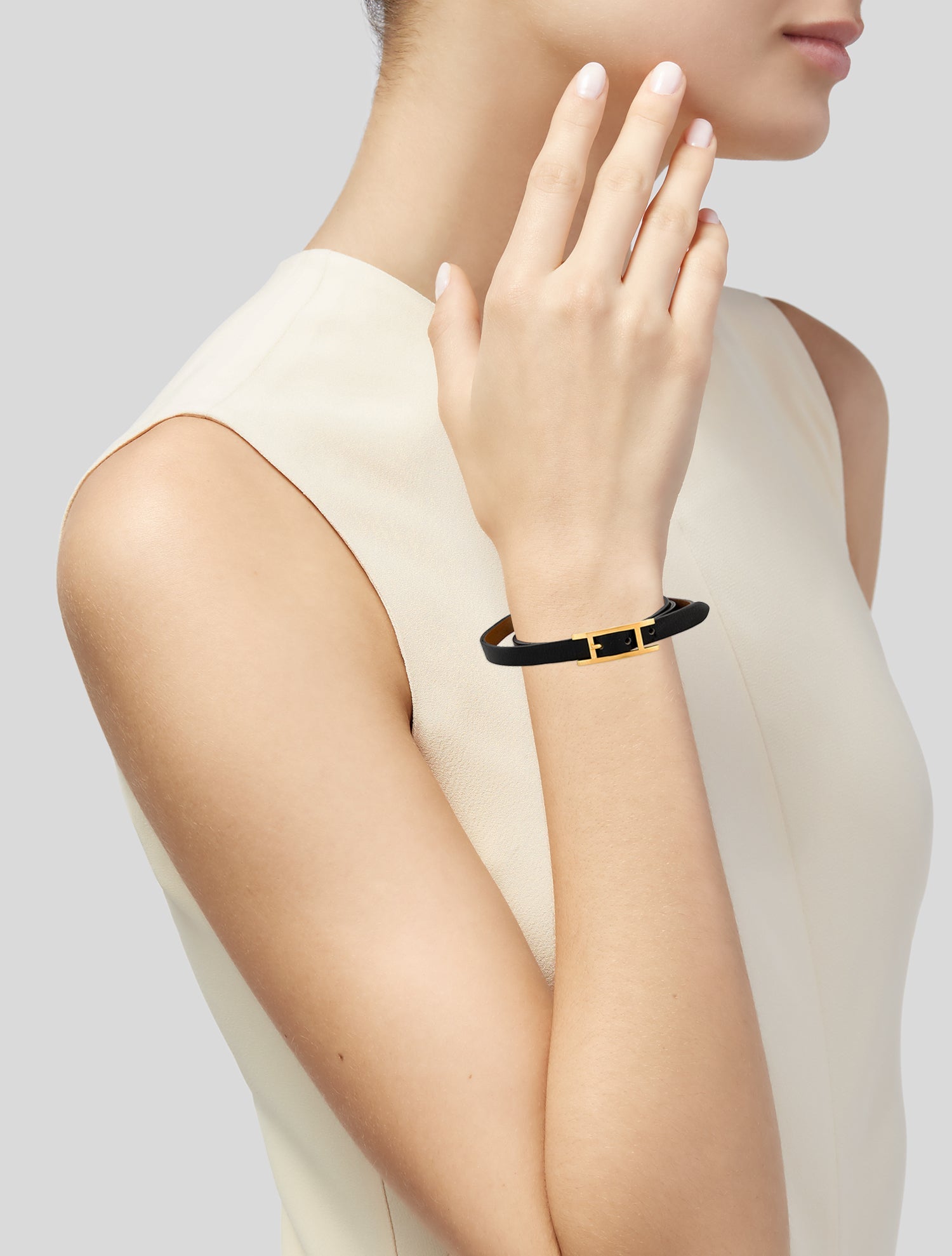 Hermès Leather Hapi 3 MM Wrap Bracelet